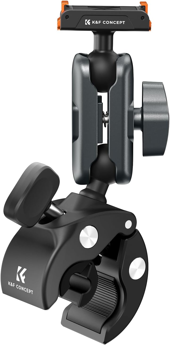 K&F CONCEPT 360 5 Pro/4/3 Super Clamp Camera Mount with Dual Ball Head, Bike/Motorcycle Handlebar Tube Mount Quick