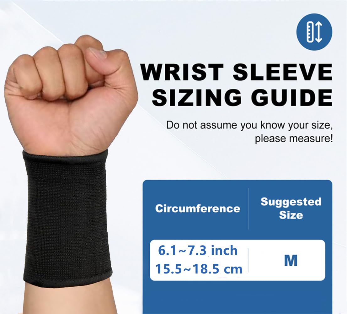 JUSDIQIR Wrist Compression Sleeve, Elastic Wrist Support Sleeve Wrist Braces, Carpal Tunnel Support Sleeve, for Women and Men Sport Fitness Workout (1, Black)