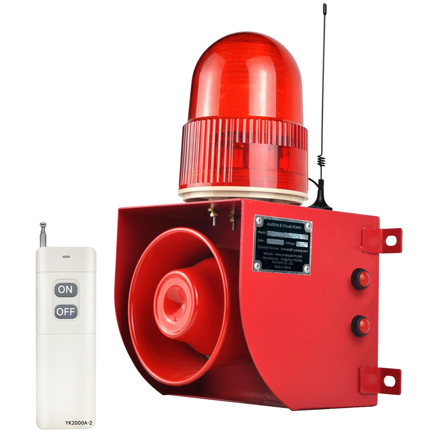 Y DIANS S Outdoor Alarm Siren Wireless Adjustable Volume and Tone IP65 Strobe Light Emergency Security Sirens with 120dB Horn 1.24mile Control for Building Industry Warehouse AC110-120V SLA-01HY-2000