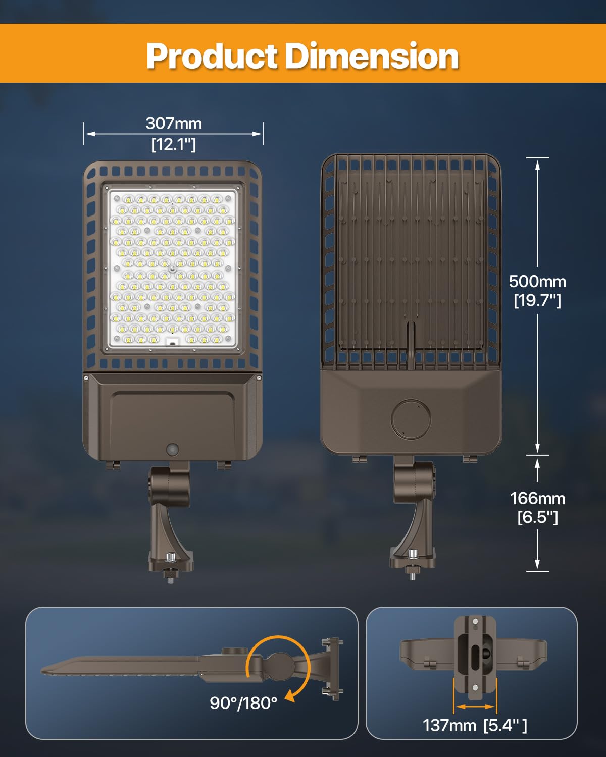 DEMILARE Parking Lot Light 300W - 45,000LM 5000K Outdoor Adjustable Arm Mount Led Shoebox Light with Dusk to Dawn Photocell 100-277V IP65 Waterproof Commercial Street Area Lighting for Roadways