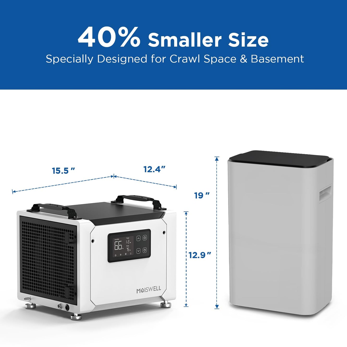 Moiswell 70 Pints Commercial Dehumidifier with Pump, Portable Crawl Space Dehumidifiers for Basement and Home, Energy Star Efficient Certified, Automatic Defrost | MOISWELL Defender ME-7S