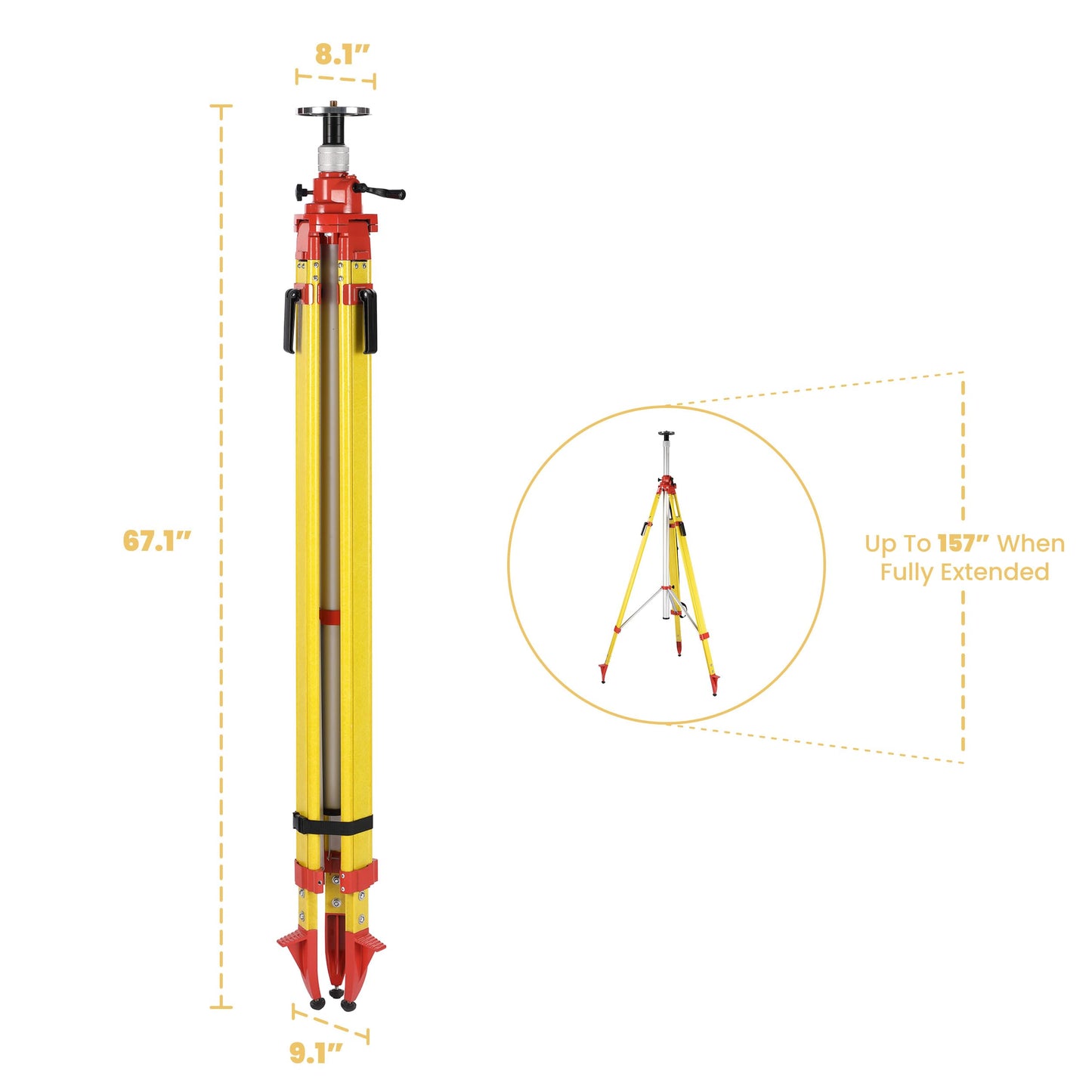 AdirPro Giant 157" Wood/Fiberglass Elevating Tripod, Heavy Duty Multifunctional Tripod for Rotary Lasers - Great for GPS and Robotic Surveying Instruments
