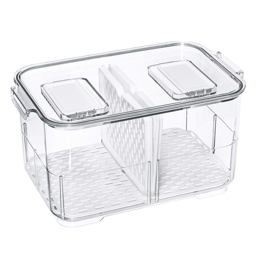 SANNO Fridge Food Storage Containers Produce Saver FreshWorks Produce Food Storage Container Bin Stackable Refrigerator Kitchen Organizer Keeper, with Removable Drain Tray to Keep Fresh