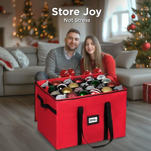 Christmas Ornament Storage Container by [Brand Name] - Large Organizer Bin with Adjustable Dividers for Up to 96 Ornaments