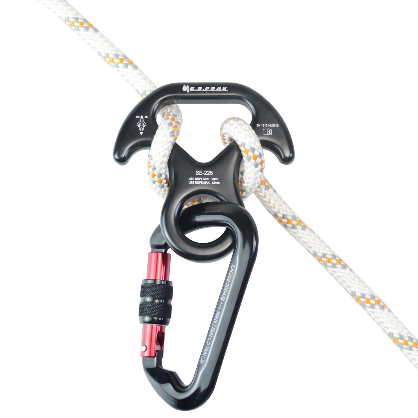 S.E.PEAK 30kN Rescue Figure 8 Descender with Bent-Ear, Rappelling Gear Downhill Equipment Belay Device for Rock Climbing/Aluminum Alloy, Black