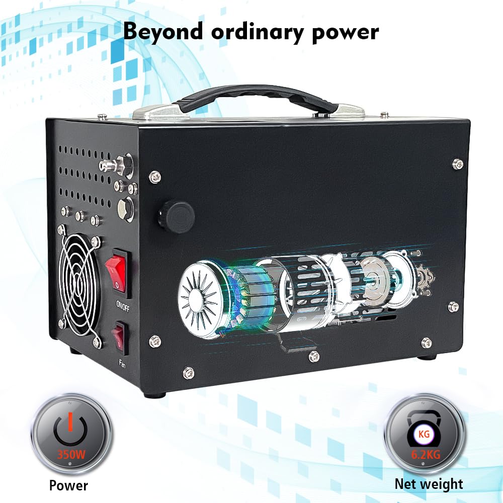 NUOGE Portable Air Compressor, 300W Electric, 4500 PSI Max Pressure, 40 Amp, Metal Construction, 60cm Hose