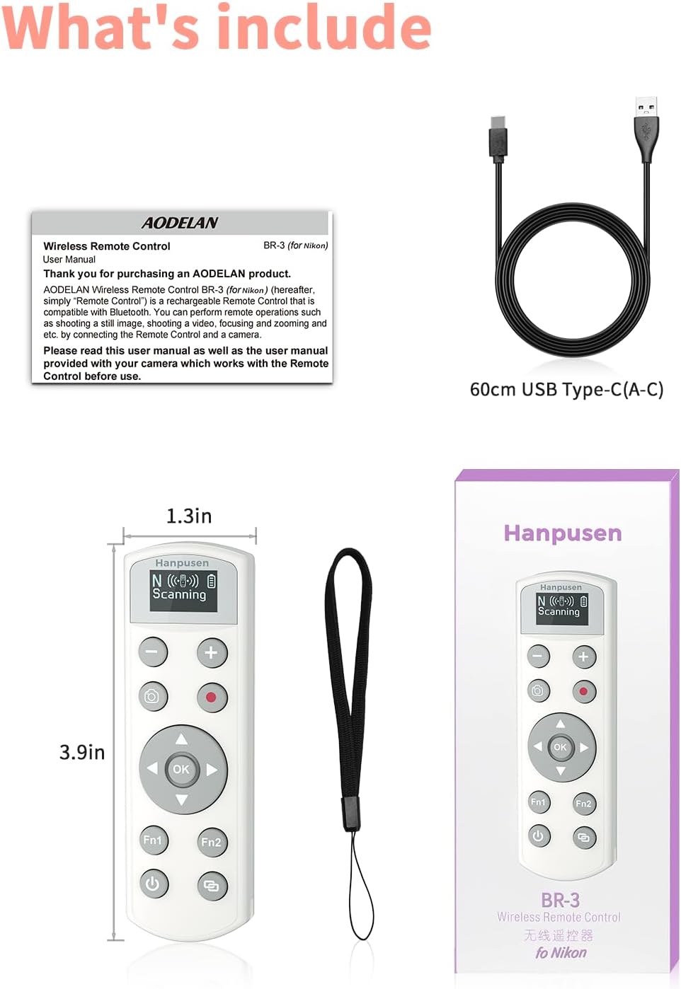 Hanpusen Z6lll, Z30, Z50, Z50ll, Zf,Z6II,Z7II,B600,P1000,P950Replaces ML-L7 Rechargeable Camera Remote Control