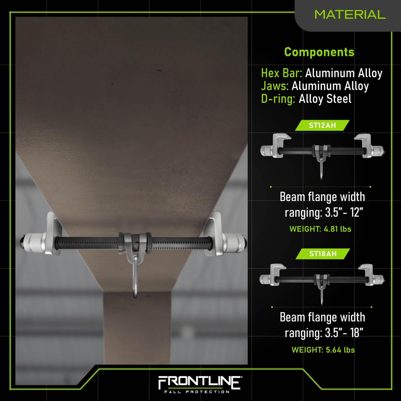 Frontline ST12AH Aluminum I-Beam Slider Anchor | Aluminum material makes the I-beam anchor extremely lightweight | ANSI & OSHA Compliant