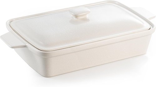 DAFUCERAMIC Casserole Dish - 3.5 Quart Porcelain Baking Dish with Lid | Deep Rectangular Bakeware for Oven & Microwave