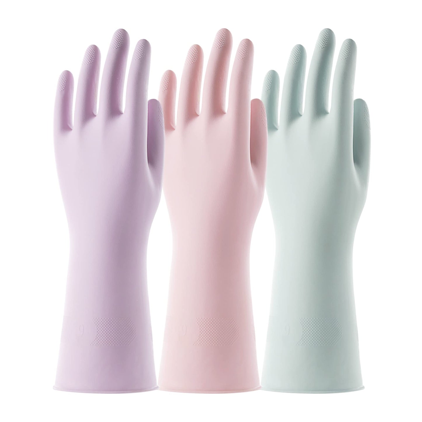 COOLJOB 3 Pairs Colorful Household Gloves with Cotton Liner & Non-slip Grip, Water Resistant Reusable Dish Washing Rubber Gloves for Kitchen & Bathroom Cleaning, Large