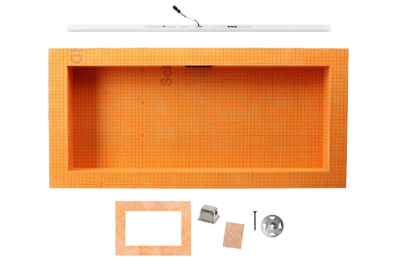 Schluter Kerdi-Board-SNLT Shower Niche with Integrated LIPROTEC LED Lighting - Waterproof and Vapor-Tight - 28" Width, 12" Height, Warm White LED - KB12SNLT5WWF