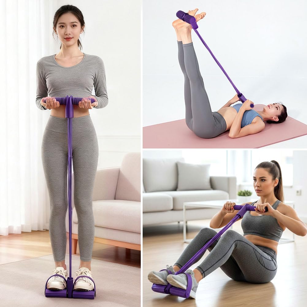 21 Fitness Resistance Bands-6 Tube Pedal Ankle Puller, Multifunction Tension Rope, Pedal Resistance Band with Handle Sit Up Exercise Equipment Home Gym Tummy Trainer for Men Women (Size:6 Tube)