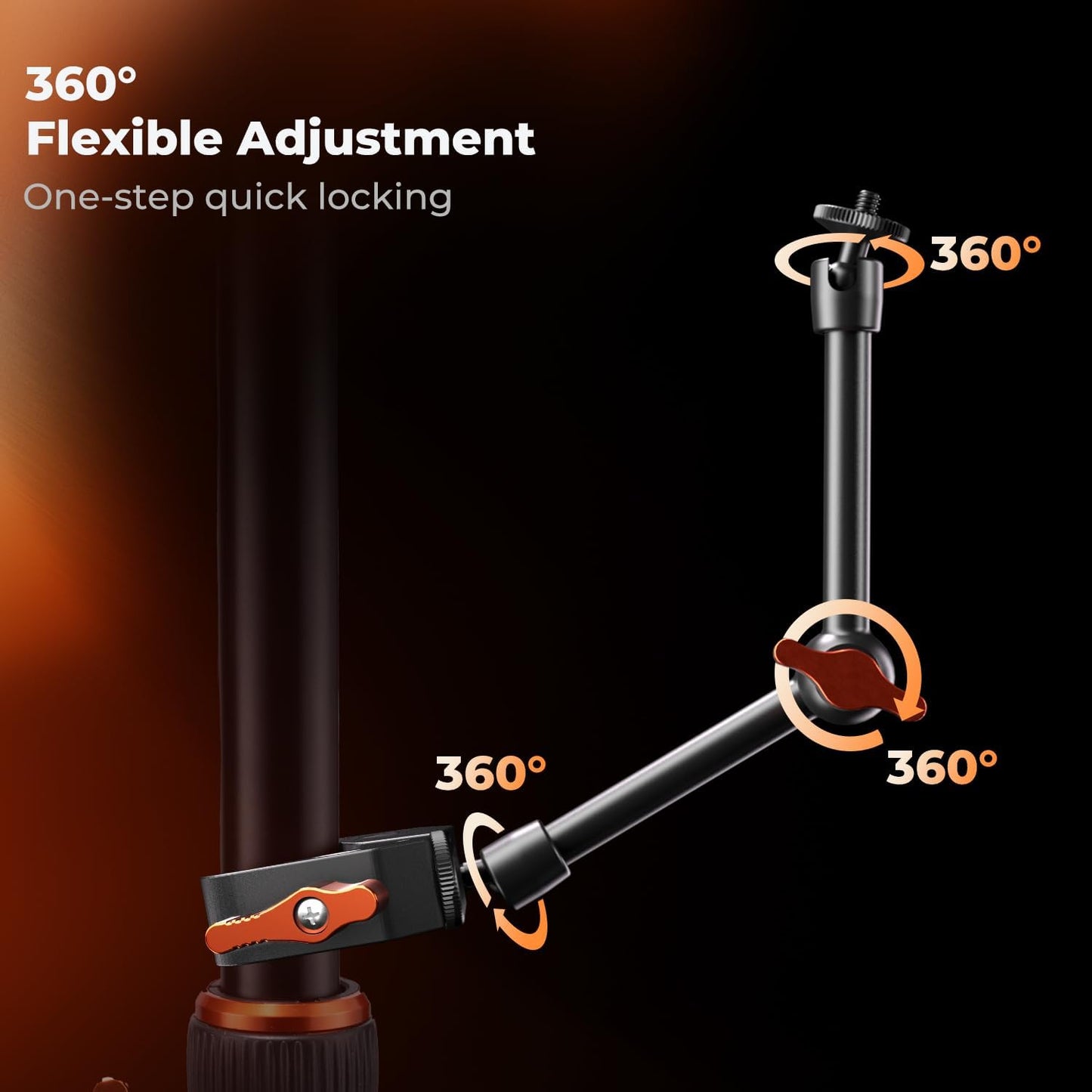 K&F CONCEPT 9.8" 1/4" 3/8" 360 Magic Arm Clamp Kit with & Thread Screw Ball Heads Articulating Magic Arm Camera Mount