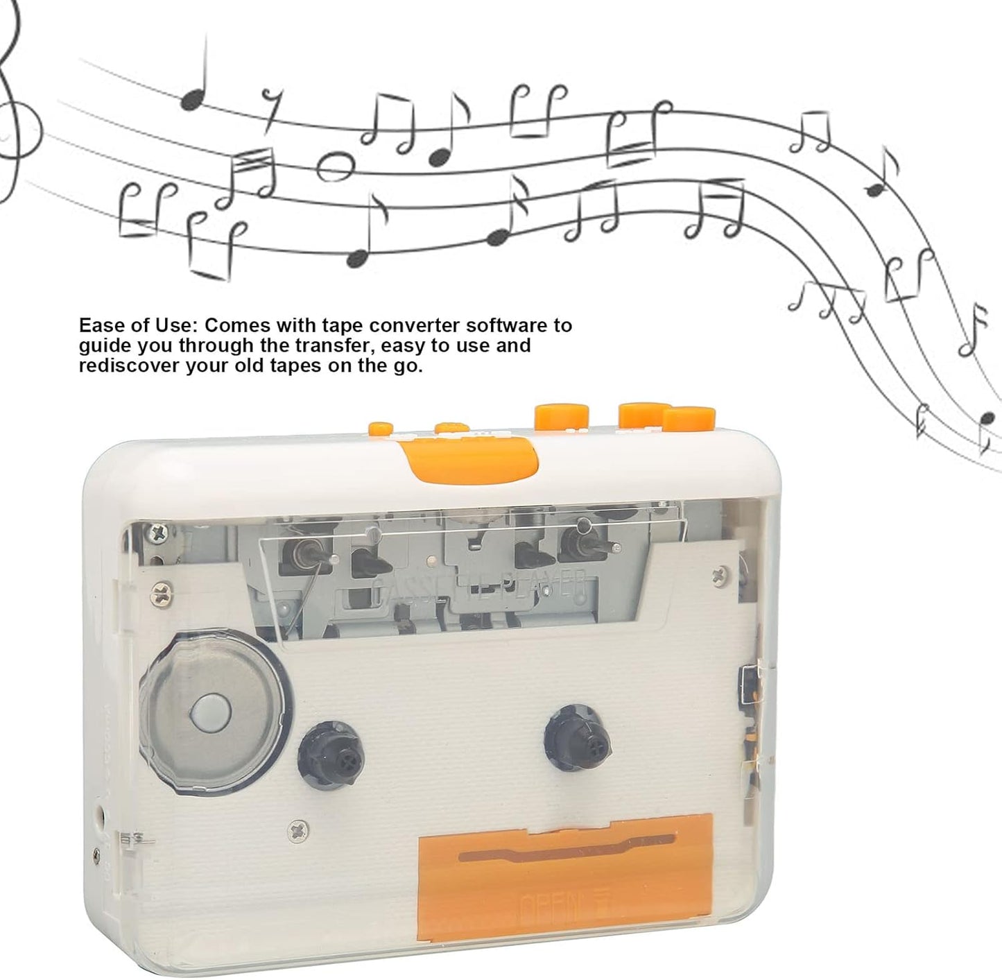 Cassette Tape-To-MP3 USB Tape Converter Player, Portable Plug And Play Capture Device With Software For CD Burning