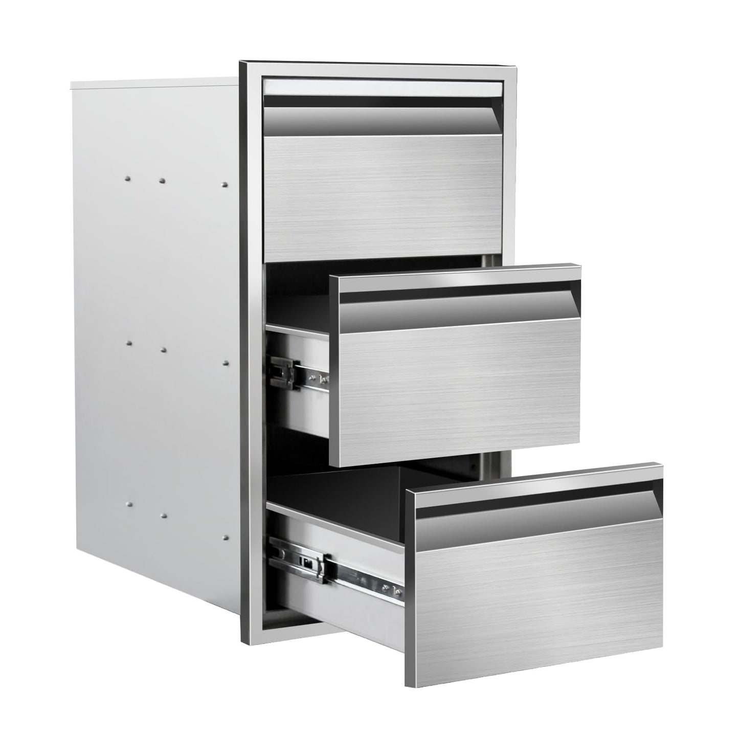 Outdoor Kitchen Drawers 14" W x 25.4"H x 21"D Stainless Steel Drawer BBQ Triple Drawers with Hidden Handle for Outdoor Kitchen Island, Patio Grill Station