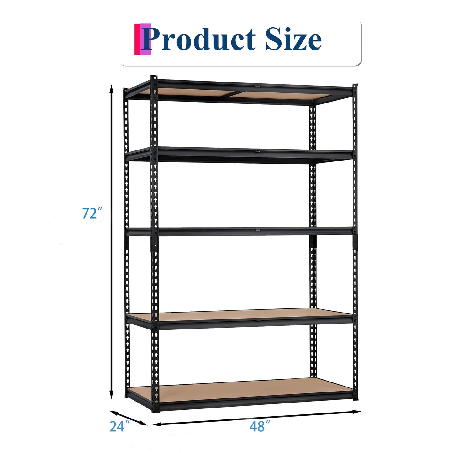 EliteEdge 5-Tier Garage Storage Shelves for Kitchen Pantry Basement Bathroom Laundry Heavy Duty Metal Adjustable Shelving Unit Storage Shelving, 2500 LBS Capacity, 48" l x 24" w x 72" h