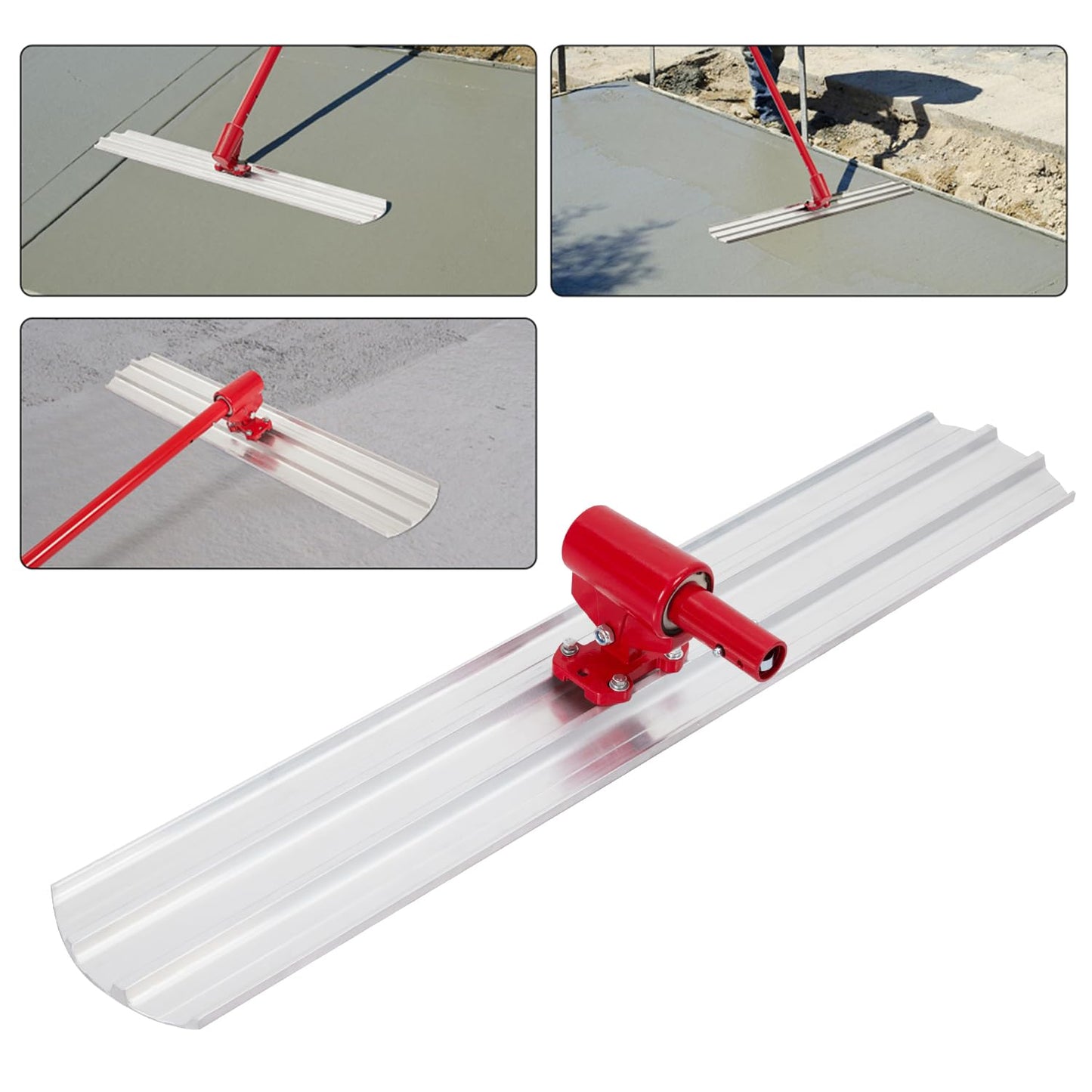 GarveeTech 48" x 8" Bull Float Magnesium Concrete Float, Metal Concrete Float Tool with Bracket for Multi-Angle Floating, Extruded Magnesium Alloy Blade, Round Blade
