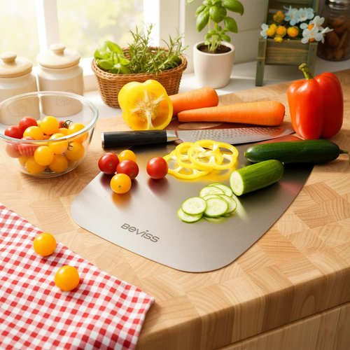 Beviss Non-Toxic Cutting Board Set of 3, 304 Stainless Steel Cutting Board Double Sided, Chopping Board for Kitchen, Dishwasher Safe Chopping Board for Meat, Vegetables or Fruit, S+M+L