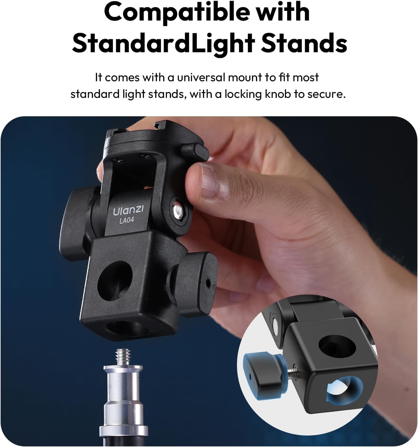 LA04 1/4 180 6.6lb/3kg ULANZI Light Stand Mount Adapter with Screw, Quick Release Mounting Plate for Camera Monitor
