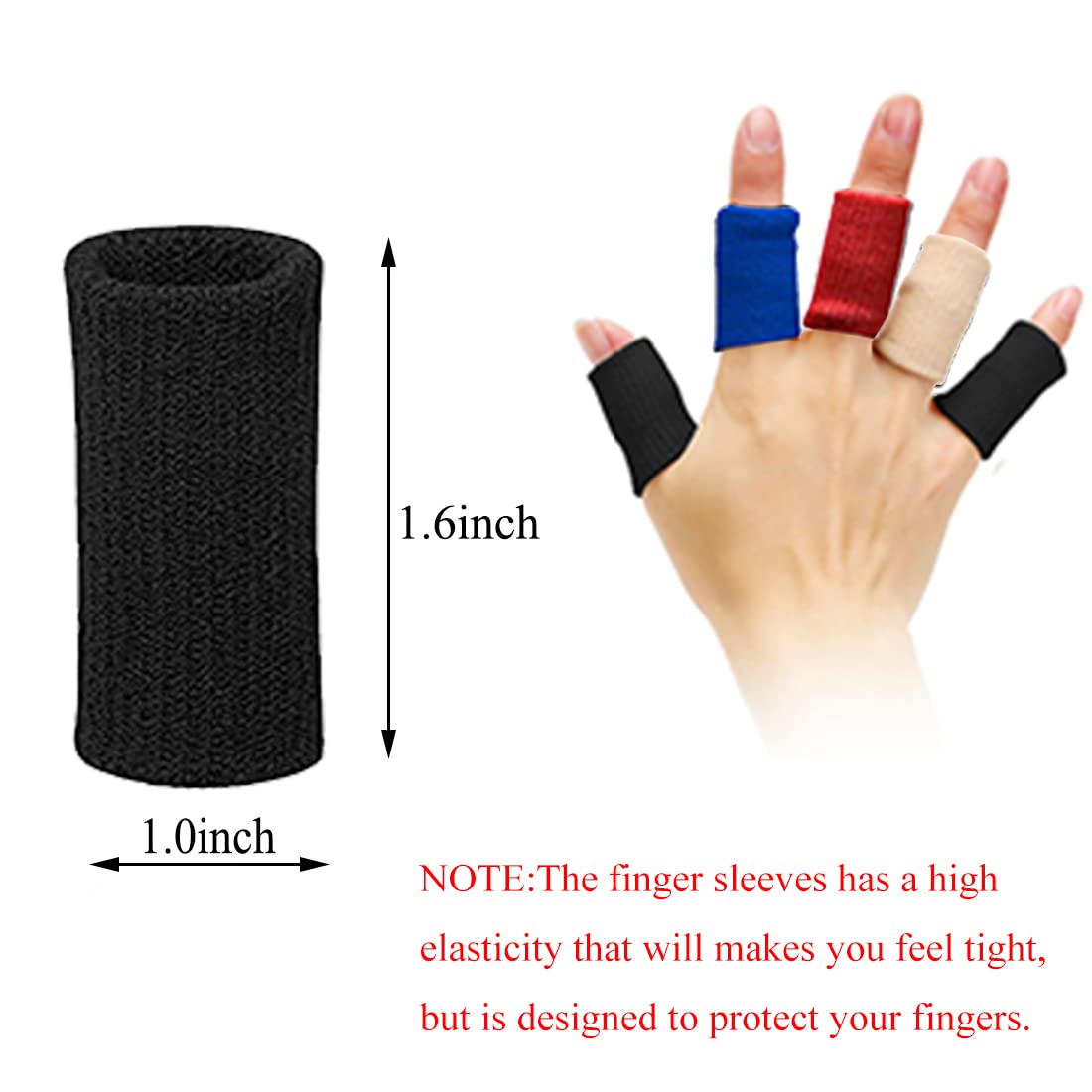 ELANE 40 Pcs Finger Sleeves Protectors,Finger Sleeves for Arthritis Trigger Finger Splint for Thumb,Finger Brace for Arthritis Pain and Support (Black,Blue,Red,Beige)