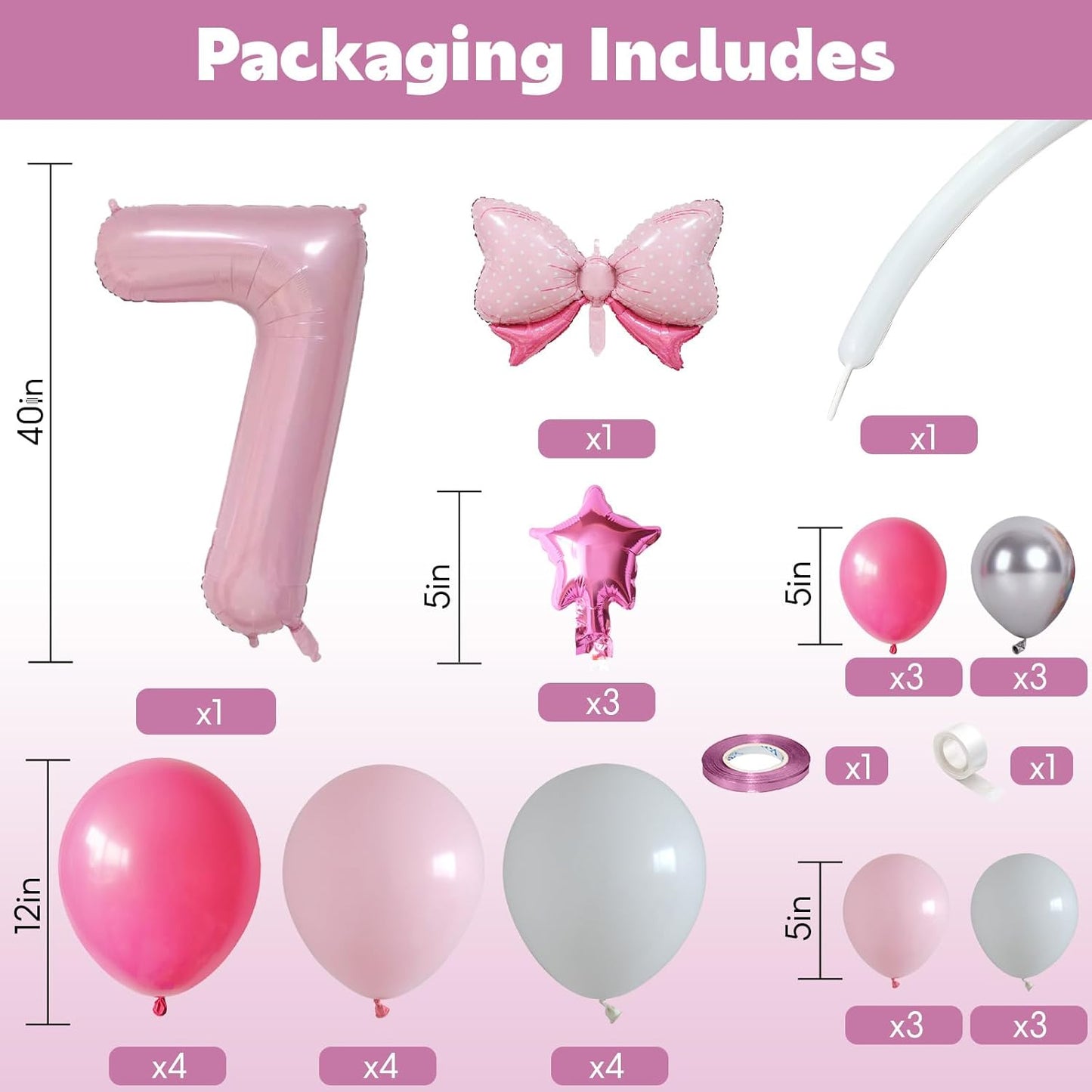 Skiennix 40-Inch Pink Number 7 Balloon - Giant Foil Balloon for 7th Birthday Party Decor