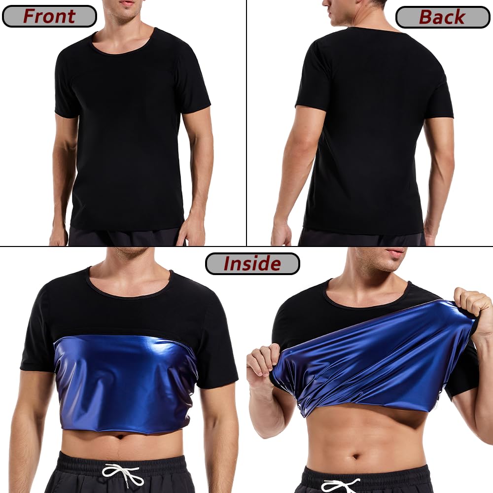 Sauna Shirt for Men,Short Sleeve Sweat Suit for Men,Mens Sweat Compression T-Shirt Top for Gym Exercise