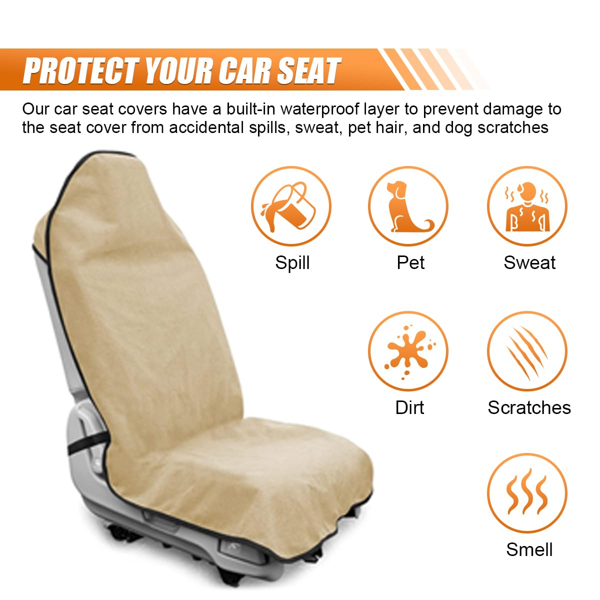 ZIMISI Waterproof Car Seat Cover Towel, Non-Slip Car Seat Protector for Gym Workouts, Running, Swimming, Beach & Hiking, Universal Sweat Towel Cloth for Cars, SUVs, Trucks (Beige)