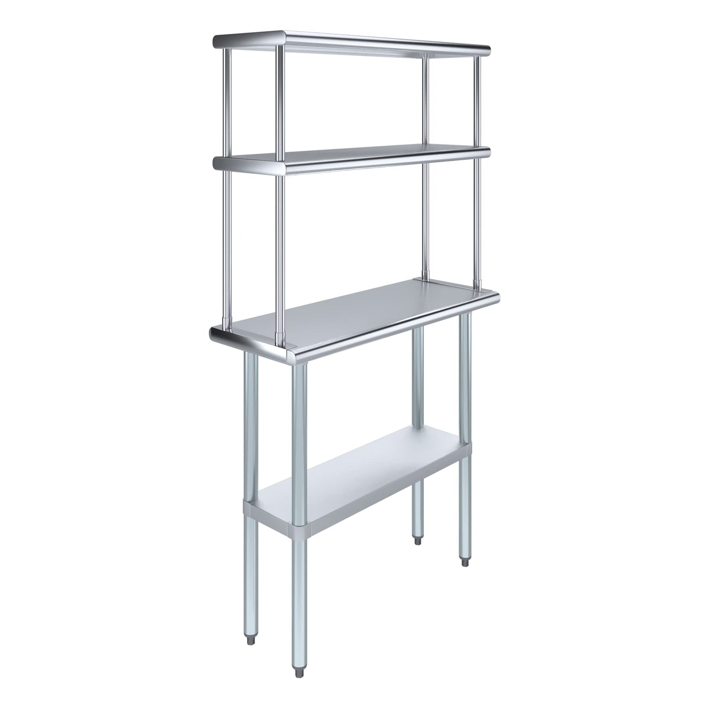 Amgood Stainless Steel Work Table Double Tier Overshelf | Metal Kitchen Prep Table & Shelving Combo | NSF (24" x 48" Work Table + 18" Overshelf)