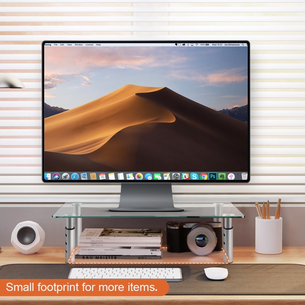 2 Pack KKTONER GLASS Monitor Stand with Height Adjustable for Home Office Computer Monitor Riser PC Screen Riser