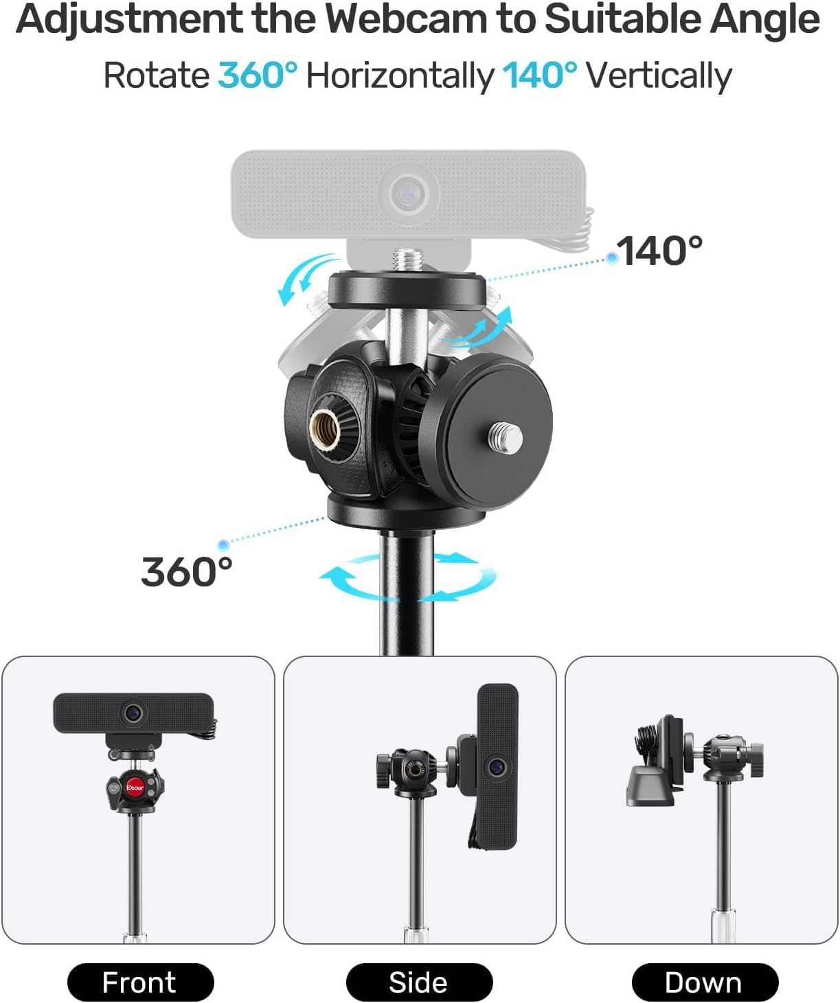 Etour 360 C922 C930e C920 C615 C960 4K N60, 1/4" Webcam Tripod Stand for Desk, Newly Upgraded Small Base & Ballhead
