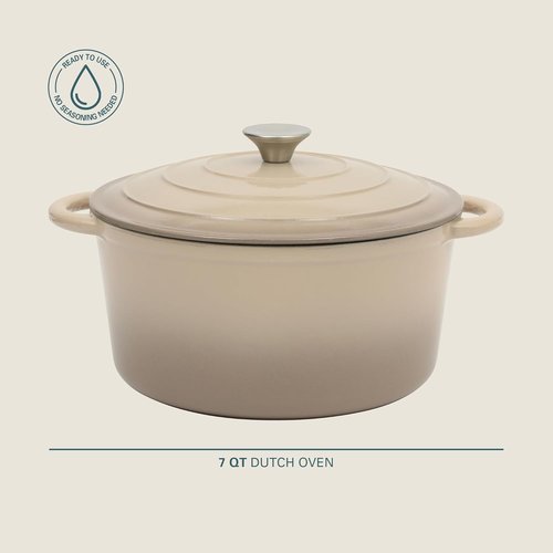 Gibson Home Addlestone 7 Qt Enameled Cast Iron Dutch Oven - Oven Safe to 500°F, Ideal for Baking & Stews | Gradient Taupe
