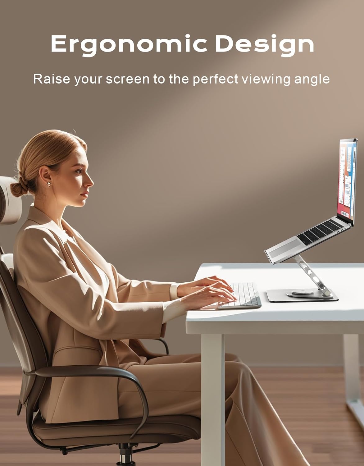 360 (10-16") RIWUCT Rotatable Laptop Stand for Desk Adjustable Height, Ergonomic Laptop Riser Holder with Dual-bar