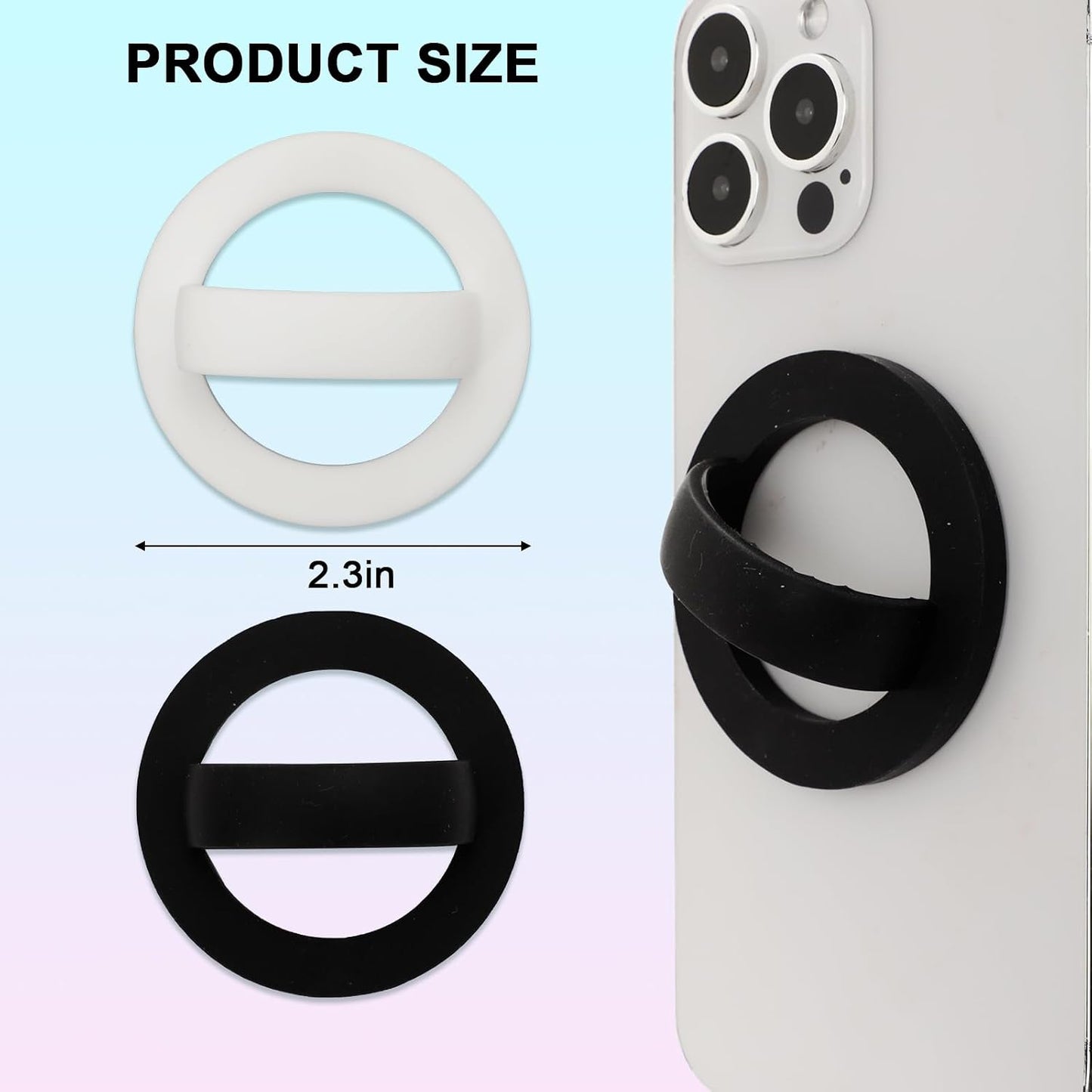 Bnapott 2pcs 360 Silicone Ring Grip Phone Holder, Soft Finger Loop for MagSafe iPhones, White & Black, Rotating