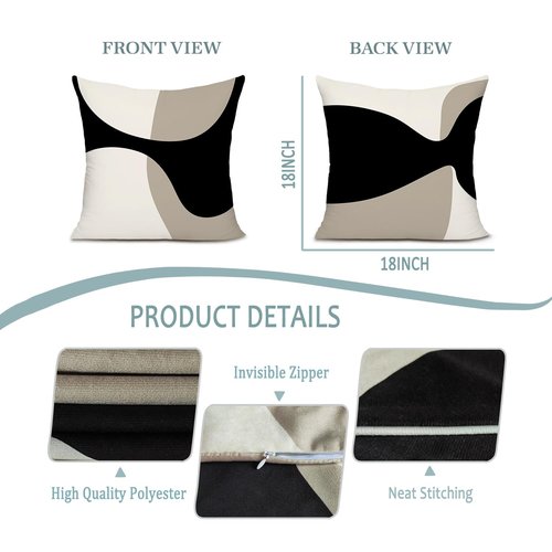 KAIOUS Black Beige Cream Decorative Throw Pillow Covers for Couch Sofa Bed Living Room Bedroom 18x18 inches Set of 2