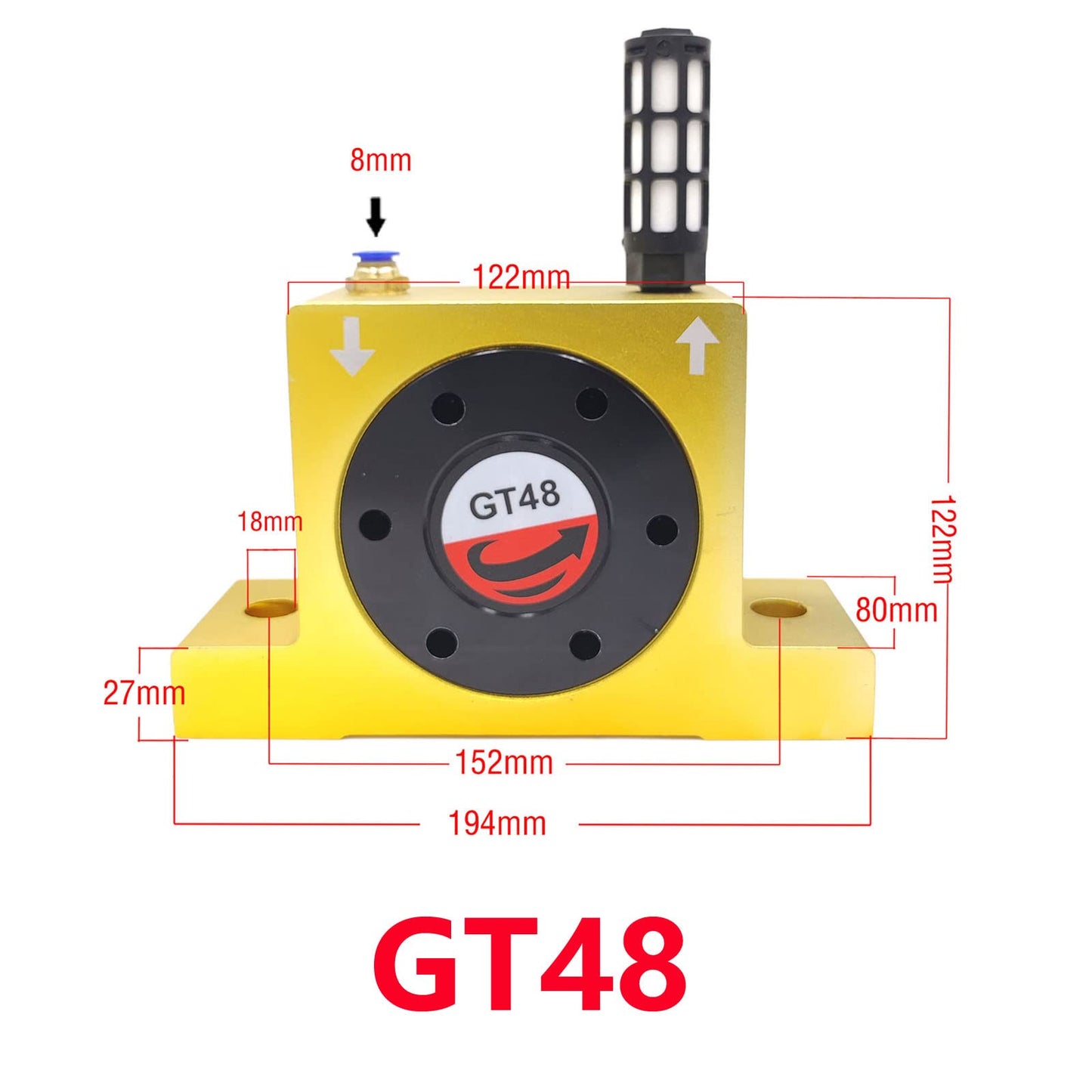 DCYNXC GT48 Industrial Turbine Vibrator - G 3/8" Pneumatic Compressed Air Power Wheel Type Silent Golden With Muffler