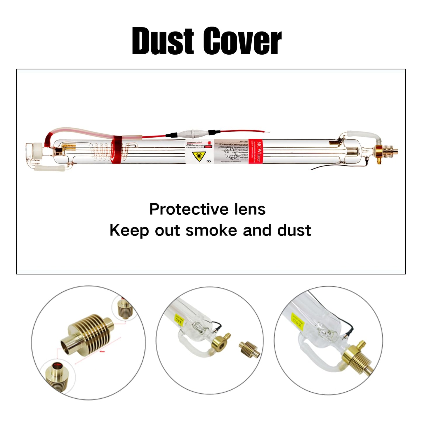 MCWlaser 60W CO2 Laser Tube Glass Laser With Metal Head and Coating Cable Preconnected - Length 1000mm Dia.55mm 6000hrs MTTF