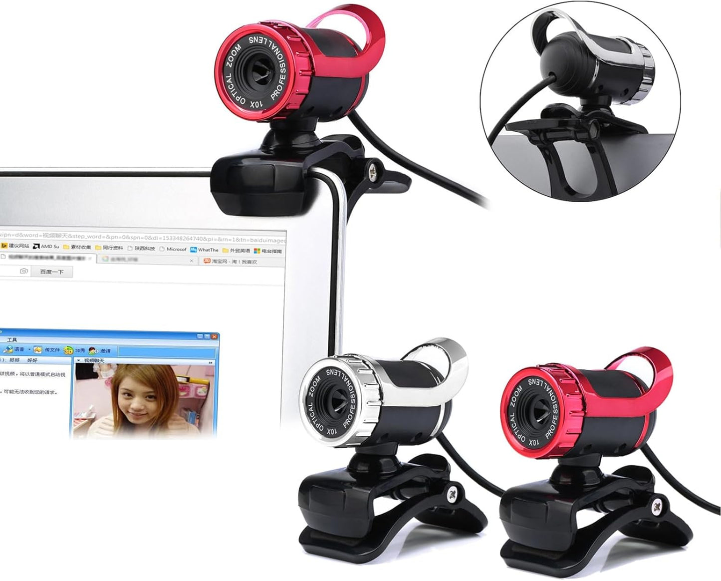 Yoidesu Webcam,360 USB Cam Desktop Laptop Camera,Manual Focus Webcam with Built-in Microphone,Clip-on Mini Plug