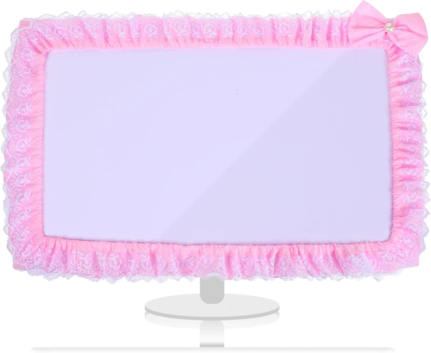 LLOUSSAK 23''-27'' Pink Monitor Cover, Cute Computer Monitor Covers with Bow-Knot, Lace Fabric, Monitor Dust Cover, TV