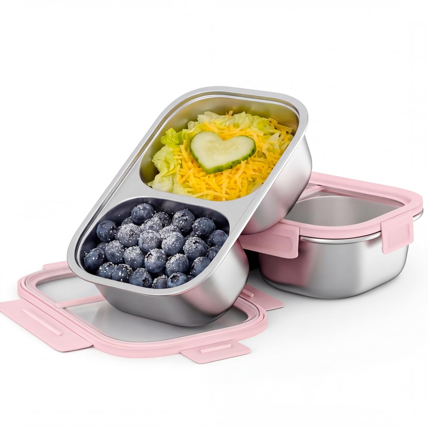 EC-Gaze 2 Pack 316 Stainless Steel Bento Box, 2-Compartment Microwave-Safe Metal Lunch Box, Leakproof Lunch Container for Work, On the Go (20oz/600ml Pink)