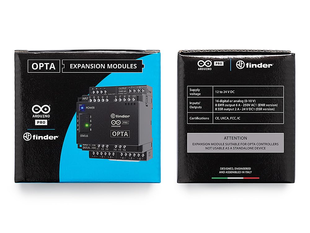 Arduino Pro Opta Ext D1608E [AFX00005] – Expansion Module with 16 Voltage Inputs & 8 Relays (250VAC 6A) for Real-Time Control, Monitoring & Predictive Maintenance