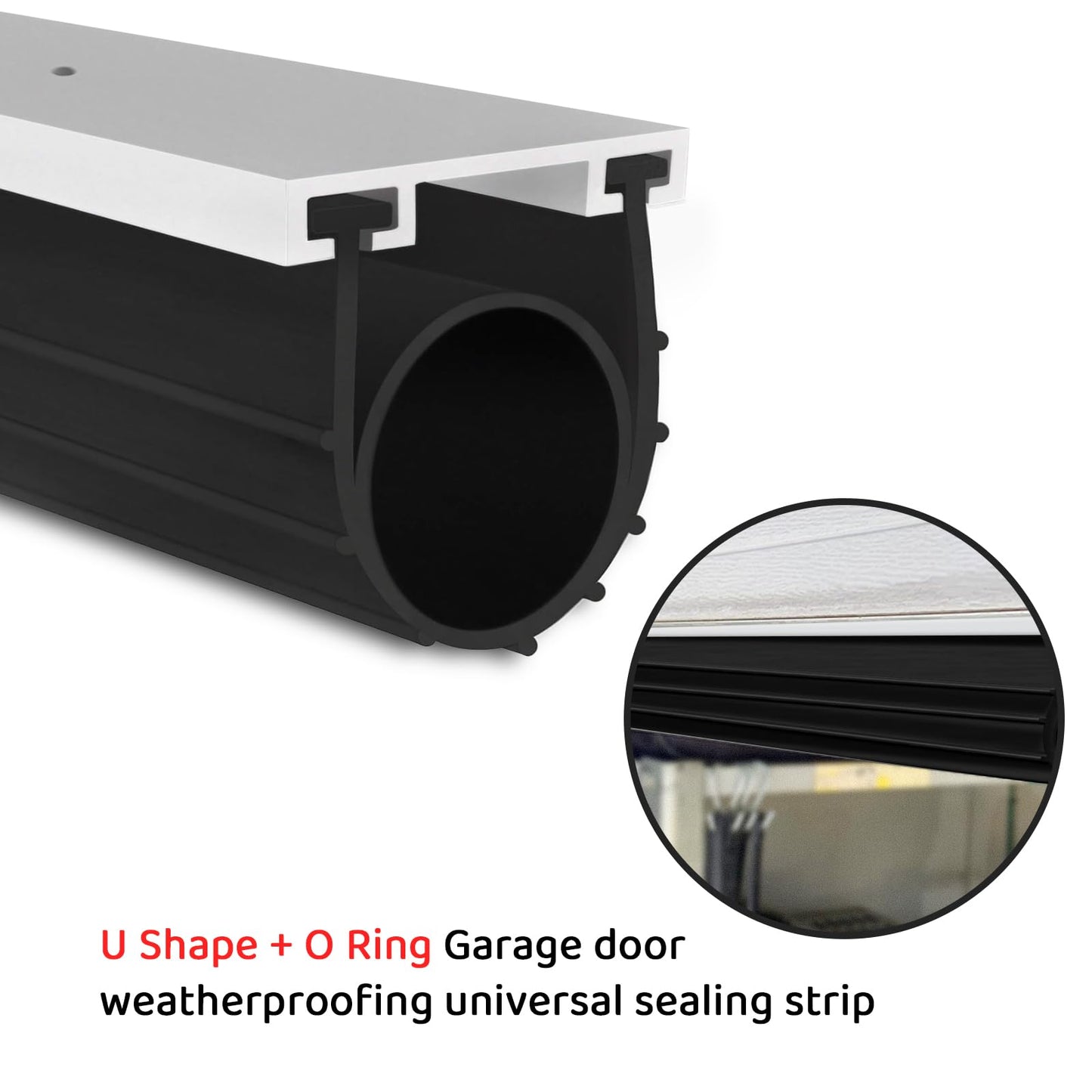 Garage Door Seals Bottom Rubber with Pre-drilled Aluminum Track Retainer Base Kit,Heavy-Duty U Shape + O Ring Combination Weather Stripping Sesl Kit for Garage Door (Black, 16Ft)