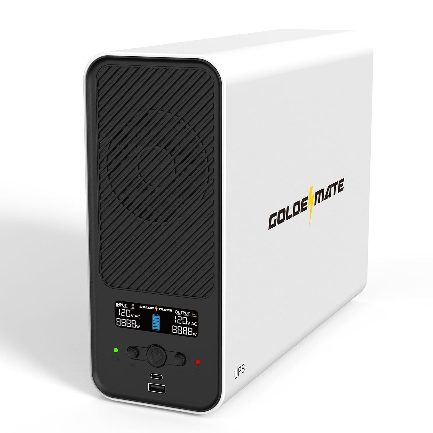 GOLDENMATE 1500VA/1000W Lithium UPS Battery Backup and Surge Protector, 230Wh LiFePO4 Battery Backup, Sinewave UPS with USB Communication Port, 8 Outlets & 2 USB Ports, LCD Display, White