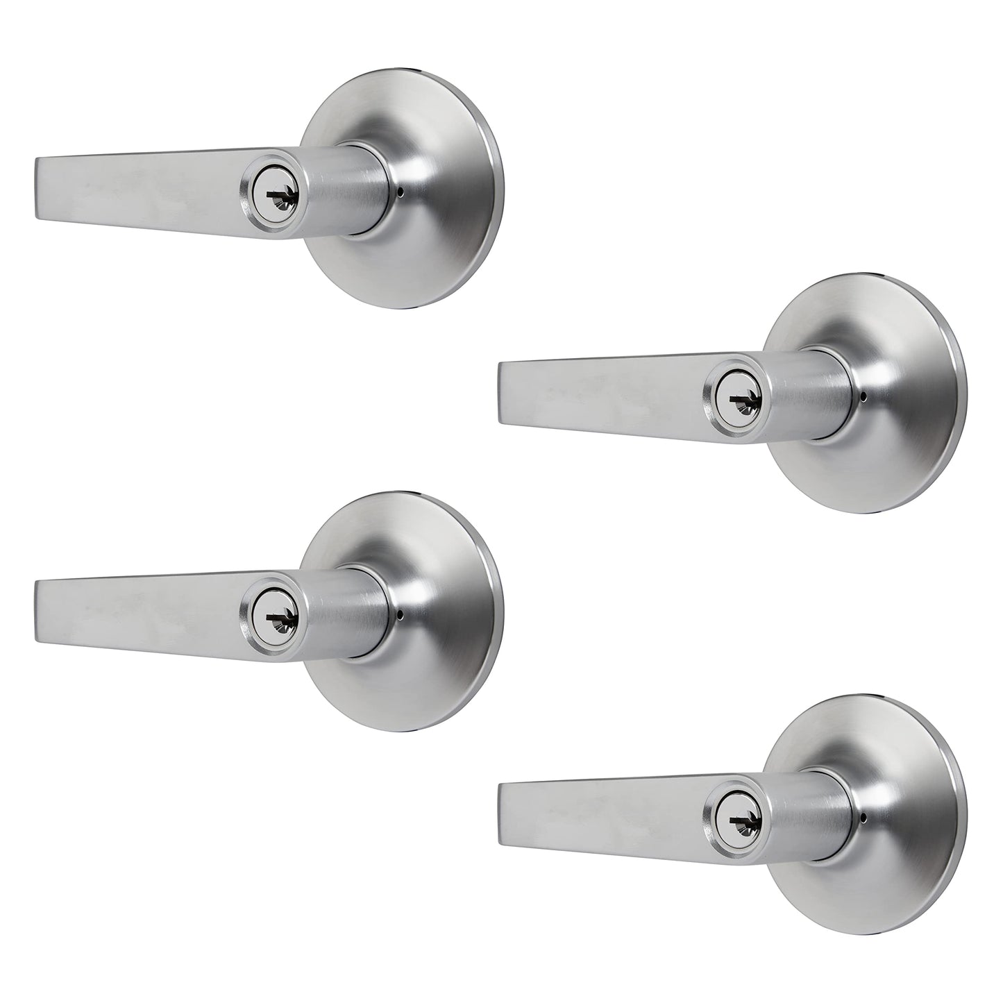 BRINKS Commercial - 4 Pack Light Duty Keyed Door Entry Lever, Satin Chrome Finish - Meets ANSI Grade 2 Standards and is ADA Compliant