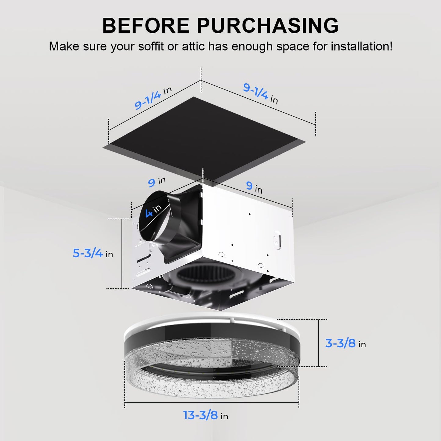 Akicon Bathroom Exhaust Fan with Light, 110 CFM 1.5 Sones Bathroom Fan with Light & Nightlight, Ceiling Mount Vent Fans with Dimmable Shower Lights for Home, Black, Round