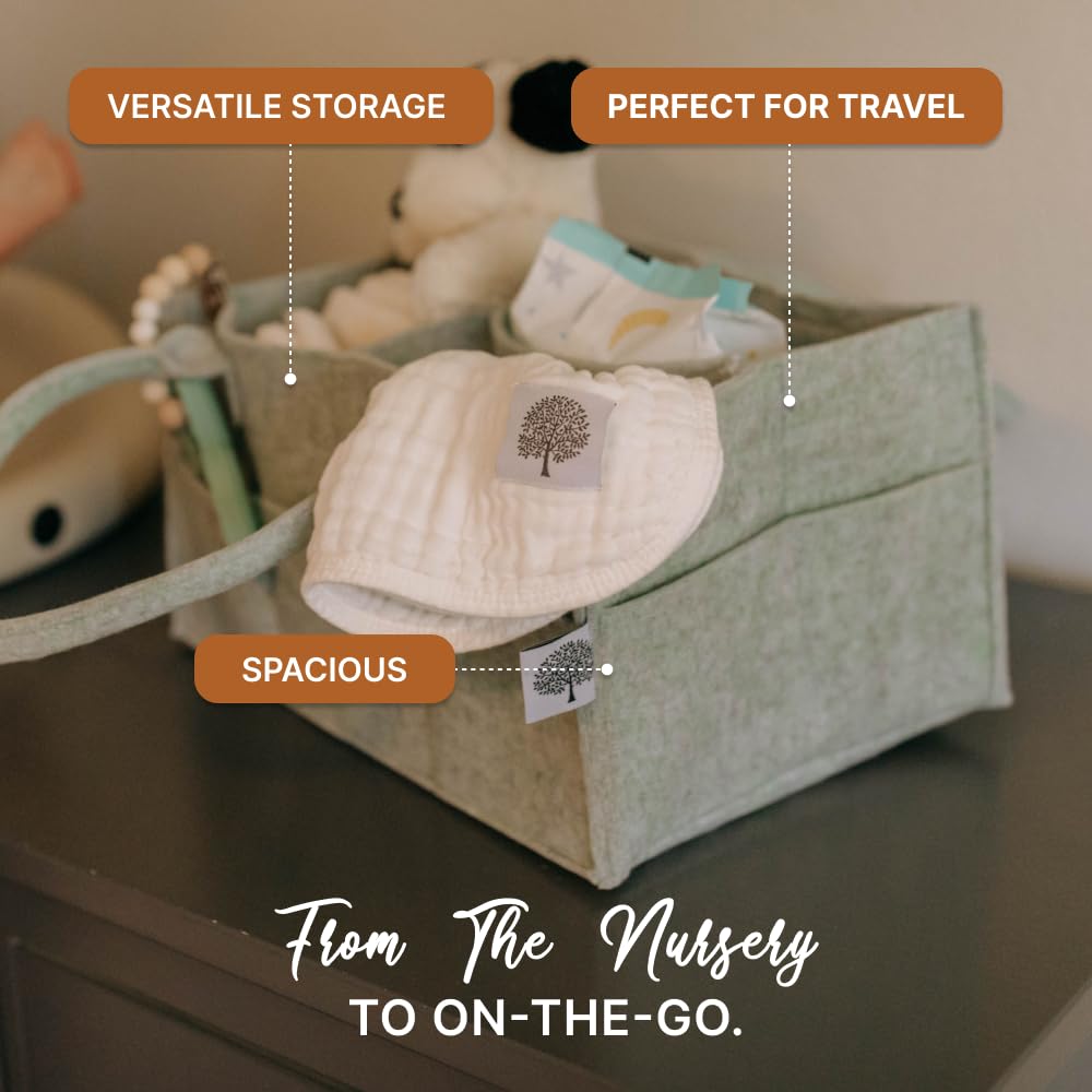 Parker Baby Diaper Caddy - Stylish Nursery Storage Bin & Car Organizer for Diapers - Sage Green