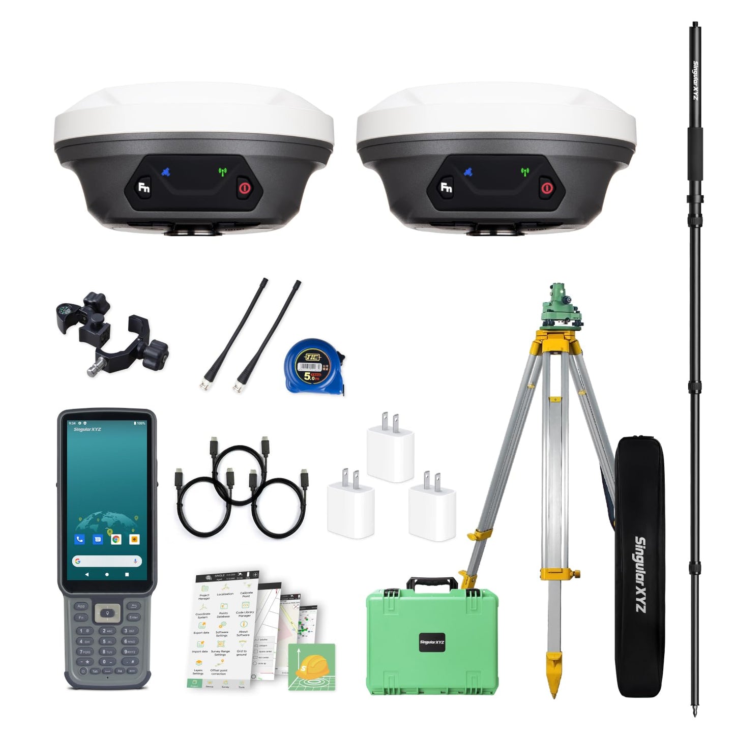 SingularXYZ E1 RTK GNSS Survey Equipment GPS Receiver with IMU Rover & Base Handheld Collector Land Surveying Equipment, Navigation System Survey Software(Include Pole, Tribrach, Tripod)