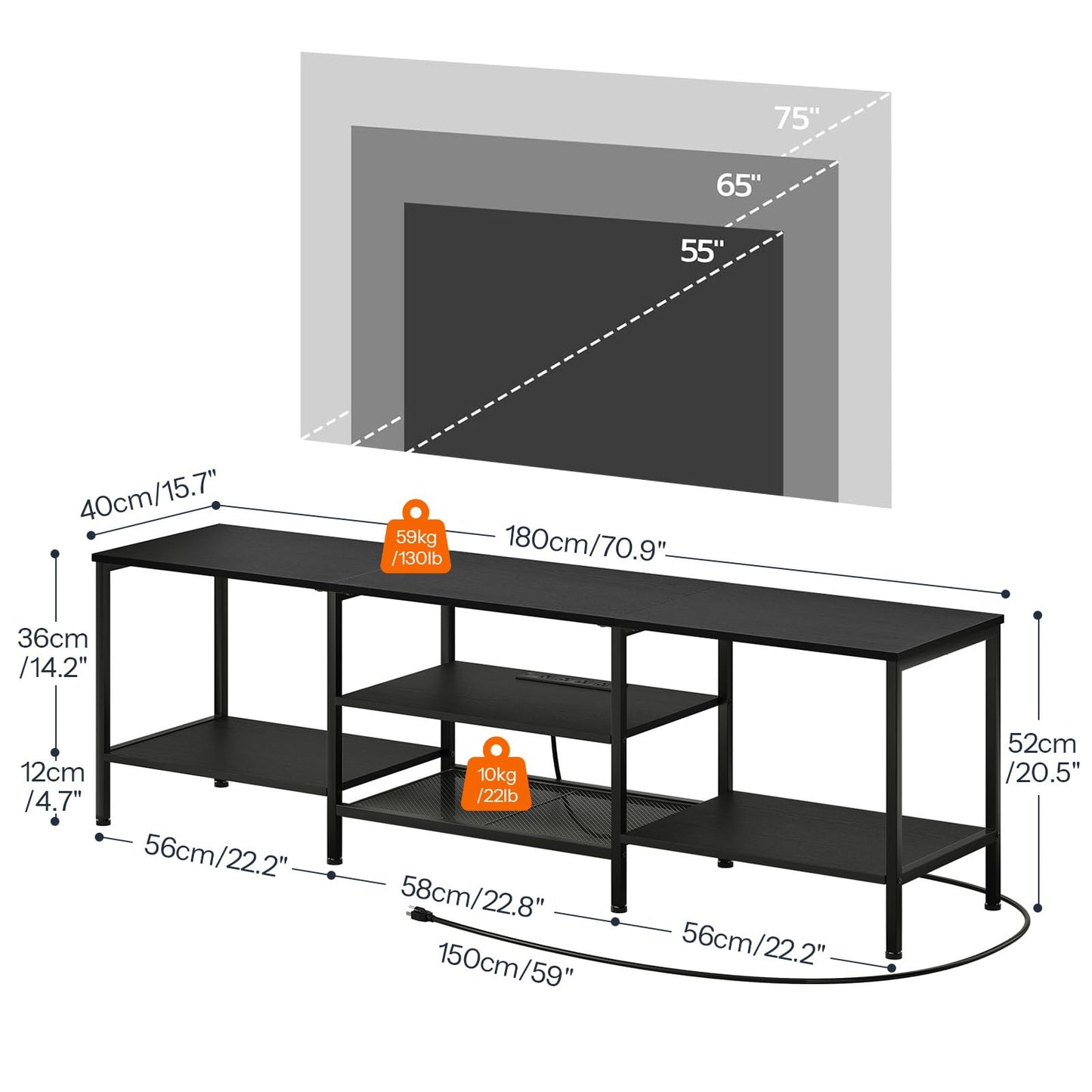 HOOBRO TV Stand with Power Outlets to 75 Inches, TV Console Table with Open Storage Shelves Cabinet, Industrial Media Entertainment Center for Living Room Bedroom, Black BB80DS01