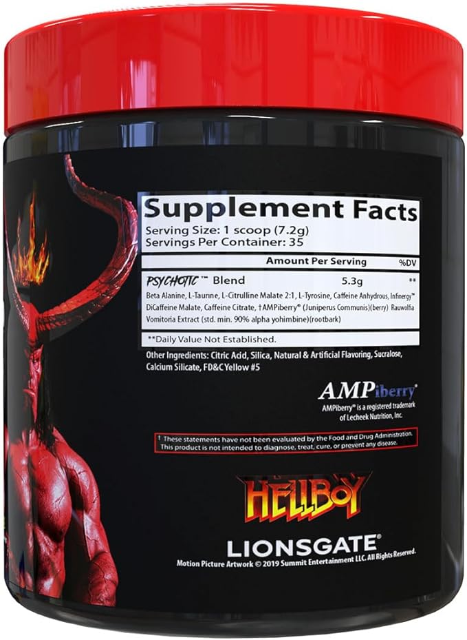 Insane Labz Hellboy Edition, High Stimulant Pre Workout Powder and NO Booster with Beta Alanine, L Citrulline, and Caffeine, Boosts Focus, Energy, Endurance, Nitric Oxide Levels, 35 Srvgs, Lemonade