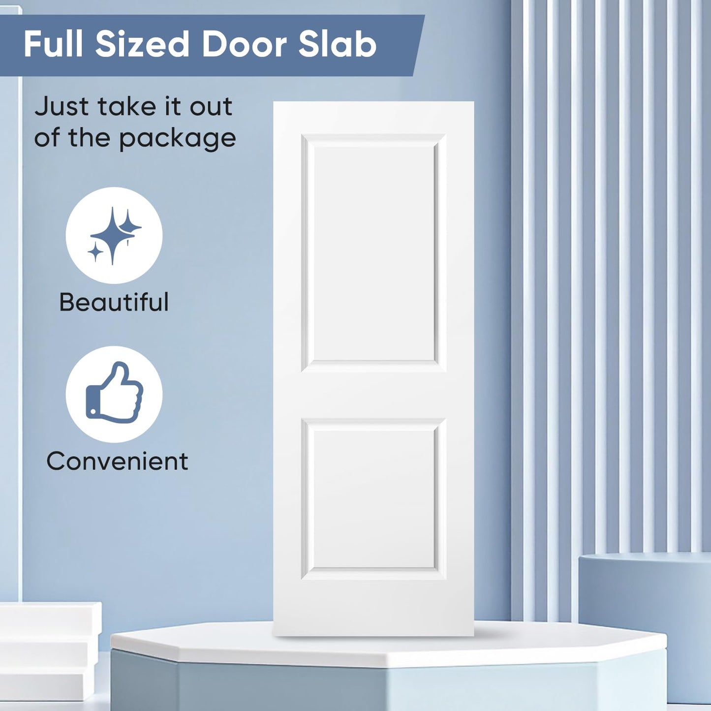 BARNSMITH 30x80 in Raised 2-Panel Square Top Smooth White Primed Molded Door Slab, Paintable Hollow Core Interior Door Panel, for Swing, Pocket, Sliding Door, Durable and Lightweight