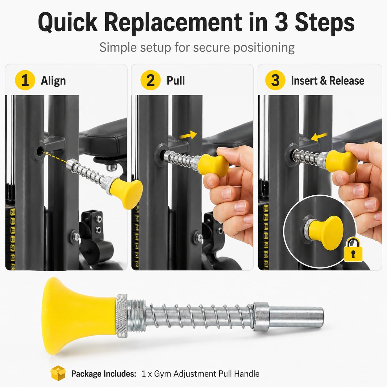 COHEALI Spring Loaded Pull Handle for Gym Equipment Adjustment, Exercise Machine Selector Latch Replacement with Round Knob, Fitness Locking Hardware M20 Φ11.5 L153mm